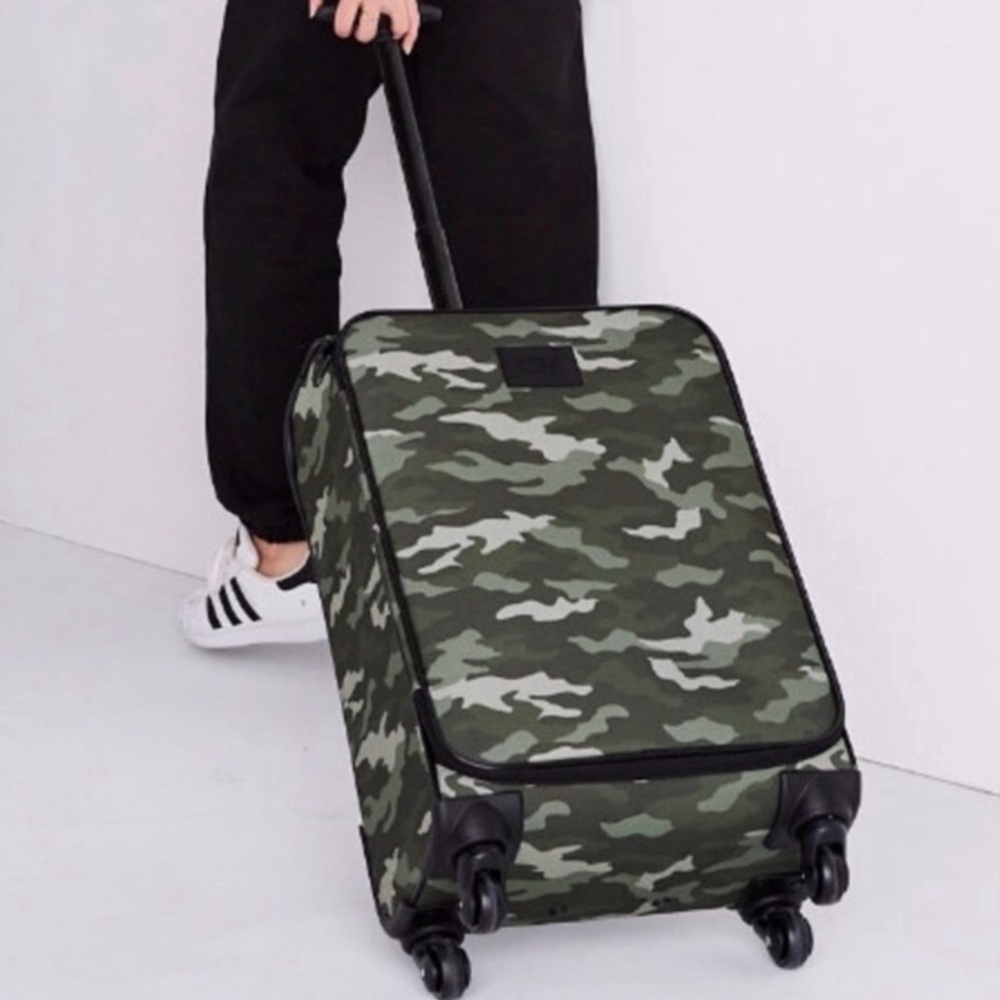 Victoria’s Secret PINK Logo Wheelie Carry On Travel Luggage Suitcase Camo Green